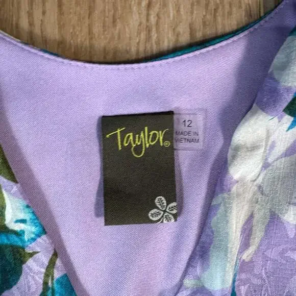 Taylor Blue Floral Jacquard Maxi Dress Size 12 Flutter Sleeve V-Neck - Picture 4 of 9